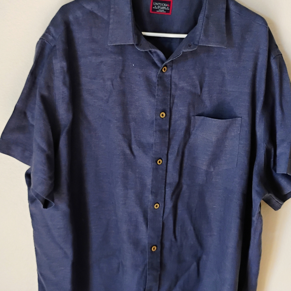 UNTUCKit 100% Linen Navy Casual Button Down Shirt 2XLT